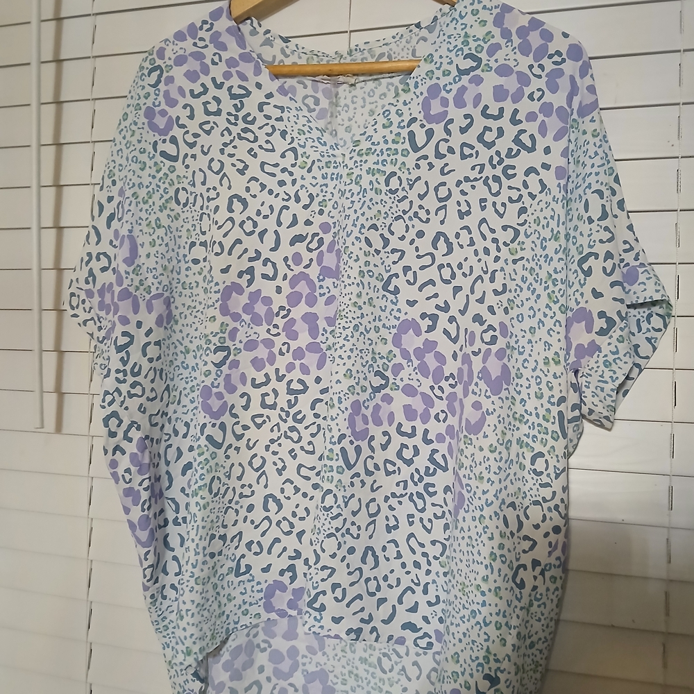 JODIFL Lavender and Mint Animal Print Tunic Top